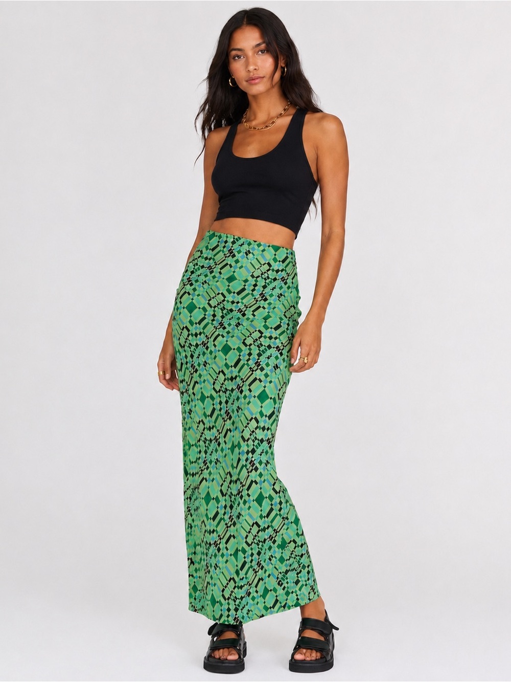 Princess Polly Green Geometric Maxi Skirt